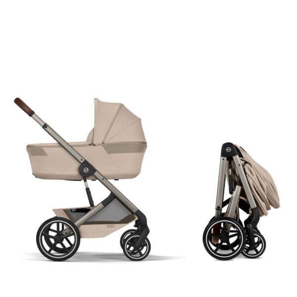 Cybex Balios S LUX Fold 2in1 bērnu ratu komplekts ar salokāmu kulbiņu krāsa Almond Beige