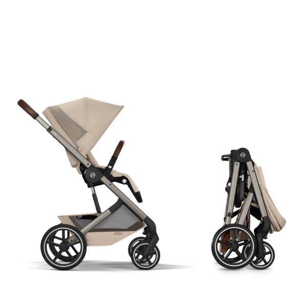 Cybex Balios S LUX Fold 2in1 bērnu ratu komplekts ar salokāmu kulbiņu krāsa Almond Beige