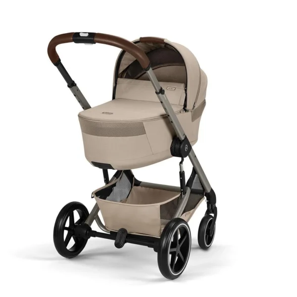 Cybex Balios S LUX Fold 2in1 bērnu ratu komplekts ar salokāmu kulbiņu krāsa Almond Beige